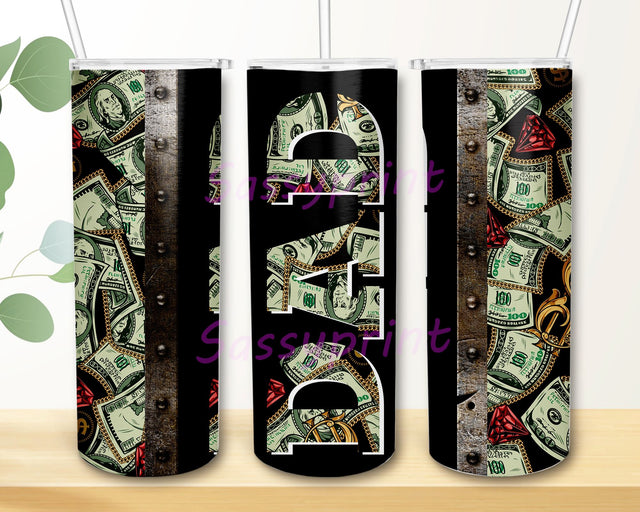 DAD Tumbler Wrap PNG Father's Day Funny Money Gold Chains Seamless Sublimation Designs Downloads 20 oz Skinny Tumbler Sublimation Designs Sublimation sassyprint 