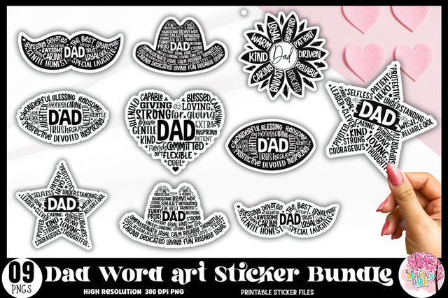 Dad Word Art Sticker Bundle Sublimation DESIGNS DARK 