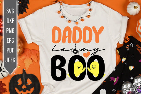 Daddy Is My Boo Halloween Svg. Girl Halloween Shirt. Spooky Cute Creepy Ghost Design For Halloween Shirt, Bib, Onesie. Cricut, Silhouette. SVG Mint And Beer Creations 