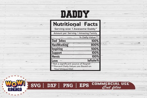 Daddy nutrition facts svg, Dad nutritional facts svg, nutritional facts, nutrition chart, funny quotes svg SVG Wowsvgstudio 