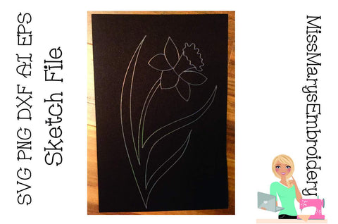 Daffodil Sketch File | Foil Quill | Drawing File Sketch DESIGN MissMarysEmbroidery 
