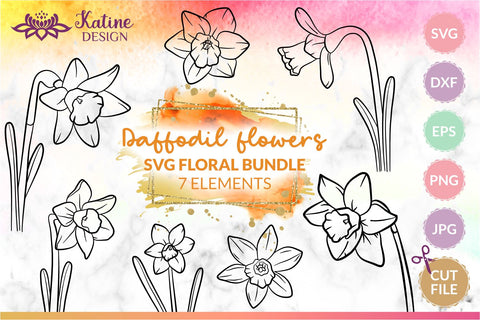 Daffodil SVG, Daffodil Clipart, Spring Flower SVG, Flower SVG, Floral SVG, SVG Cut File, SVG Files for Cricut, Hand Drawn Flower, Narcissus Flower, Daffodil Flower Vector, Daffodil Outline, Daffodil Line Art SVG KatineDesign 