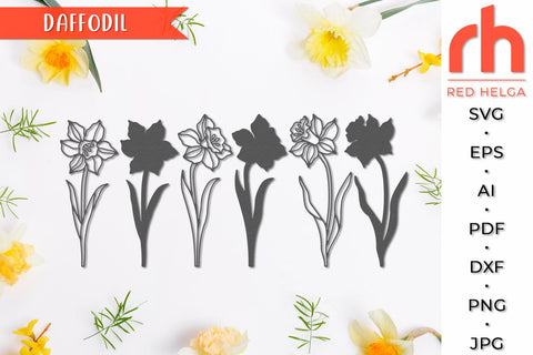 Daffodil SVG, Daffodil Cut File, March Birth Plant DXF, Layered Flower, Pisces Flower Silhouette SVG RedHelgaArt 