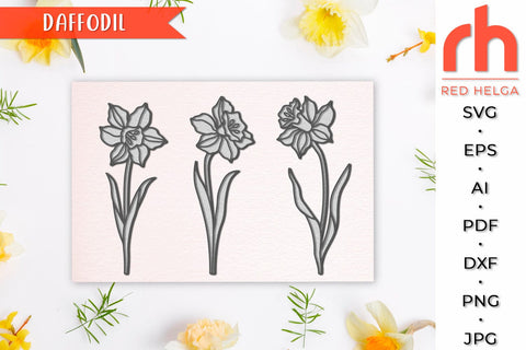 Daffodil SVG, Daffodil Cut File, March Birth Plant DXF, Layered Flower, Pisces Flower Silhouette SVG RedHelgaArt 