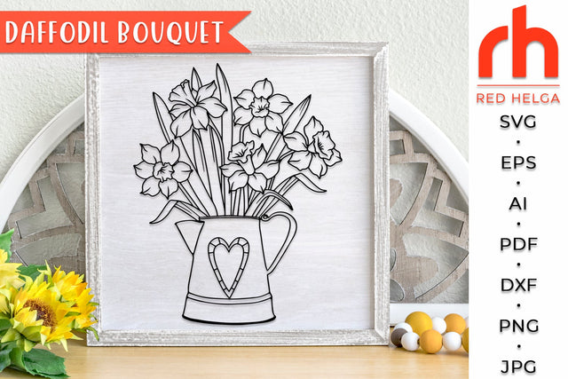 Daffodils bouquet svg - Watering can with daffodils svg - Spring bouquet svg SVG RedHelgaArt 