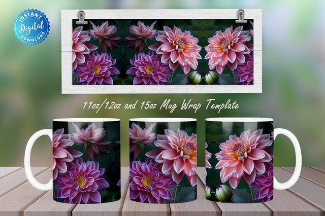 Dahlia Flowers Spring 11, 12 & 15 Oz Mug Sublimation Sublimation Regulrcrative 