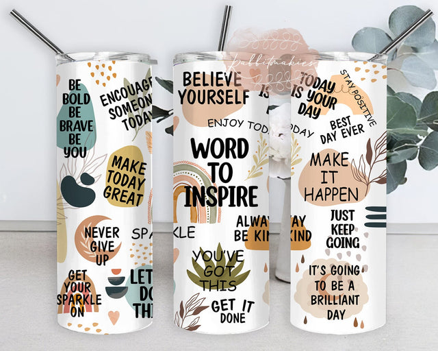 Daily Affirmations 20oz Skinny Png, Word To Inspire Tumbler Png, Positive Quote Tumbler Design, Motivational Quote With Lid And Straw, Instant Download Sublimation Rabbitmakies 