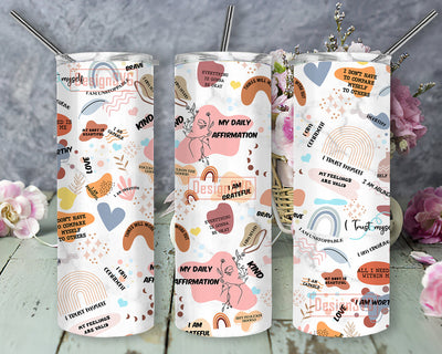 Daily Affirmations 20oz Tumbler Wrap, Affirmation Tumbler, Boho Tumbler Png, Inspirational Quote Design Tumbler Template, Motivational Tumbler Png, Digital Download Sublimation DesignSVG 