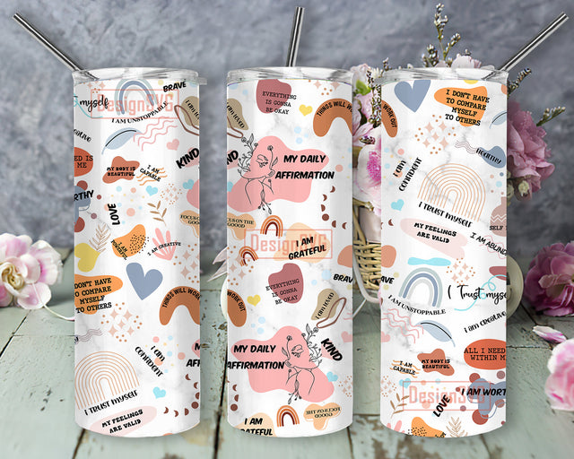 Daily Affirmations 20oz Tumbler Wrap, Affirmation Tumbler, Boho Tumbler Png, Inspirational Quote Design Tumbler Template, Motivational Tumbler Png, Digital Download Sublimation DesignSVG 