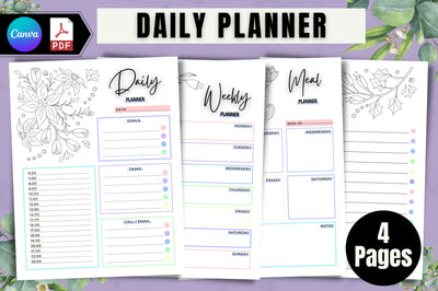 Daily, Weekly, Meal, to-Do List Planner Digital Pattern FloridPrintables 