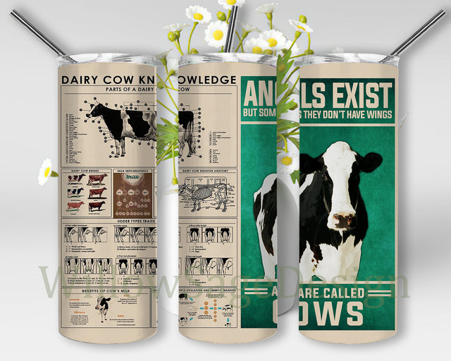 Dairy Cow Knowledge Tumbler Png, Cow 20oz Skinny Tumbler, Cow Farm Design Png, Angels Exist Cows Tumbler Wrap, Cow Lovers Gift, Cow Sublimation Design, Instant Download Sublimation WillowSageDesign 