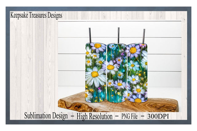 Daisies and Wildflowers 20oz Straight Tumbler Wrap, and Car Coaster, PNG for Sublimation, Digital Download, Spring Tumbler Wrap Sublimation Keepsake Treasures Designs LLC. 