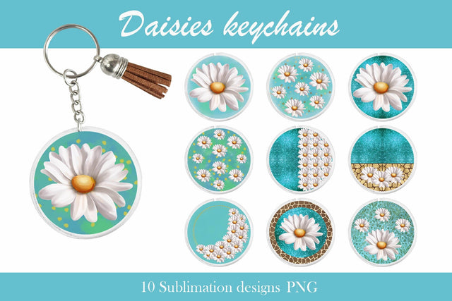 Daisies - Keychain sublimation designs bundle | Keyrings png Sublimation LuckyTurtleArt 