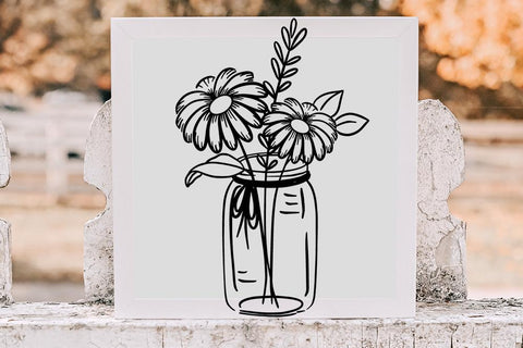 Daisies Mason Jar - Minimalistic Art SVG SVG Ikonart Design Shop 