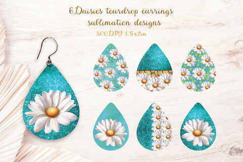 Daisies teardrop sublimation earrings design bundle Sublimation LuckyTurtleArt 