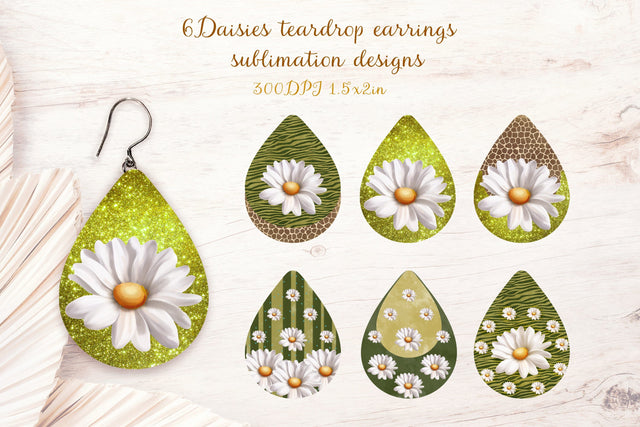Daisies teardrop sublimation earrings design bundle Sublimation LuckyTurtleArt 