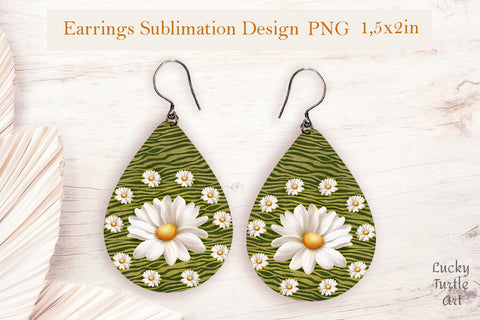 Daisies teardrop sublimation earrings design bundle Sublimation LuckyTurtleArt 