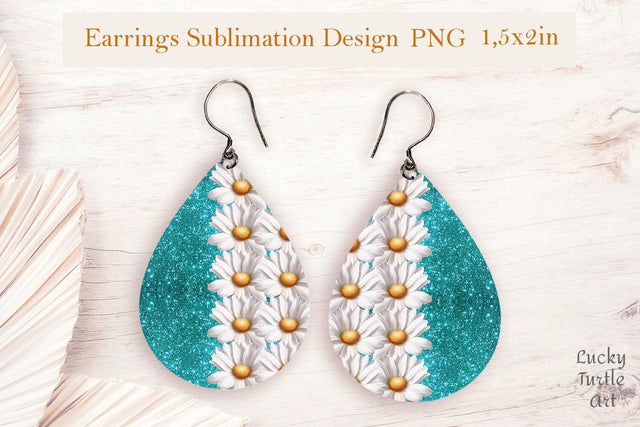 Daisies teardrop sublimation earrings design Sublimation LuckyTurtleArt 