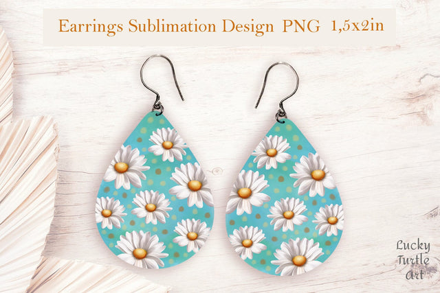 Daisies teardrop sublimation earrings design Sublimation LuckyTurtleArt 