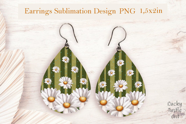 Daisies teardrop sublimation earrings design Sublimation LuckyTurtleArt 