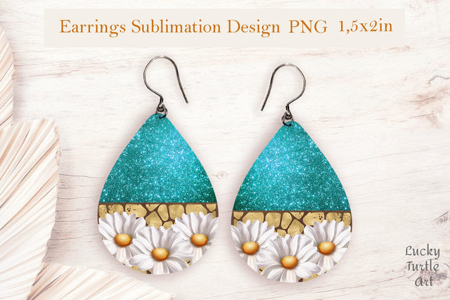 Daisies teardrop sublimation earrings design Sublimation LuckyTurtleArt 