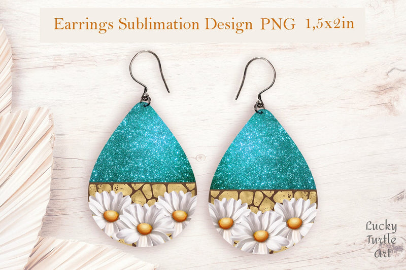 Daisies teardrop sublimation earrings design - So Fontsy