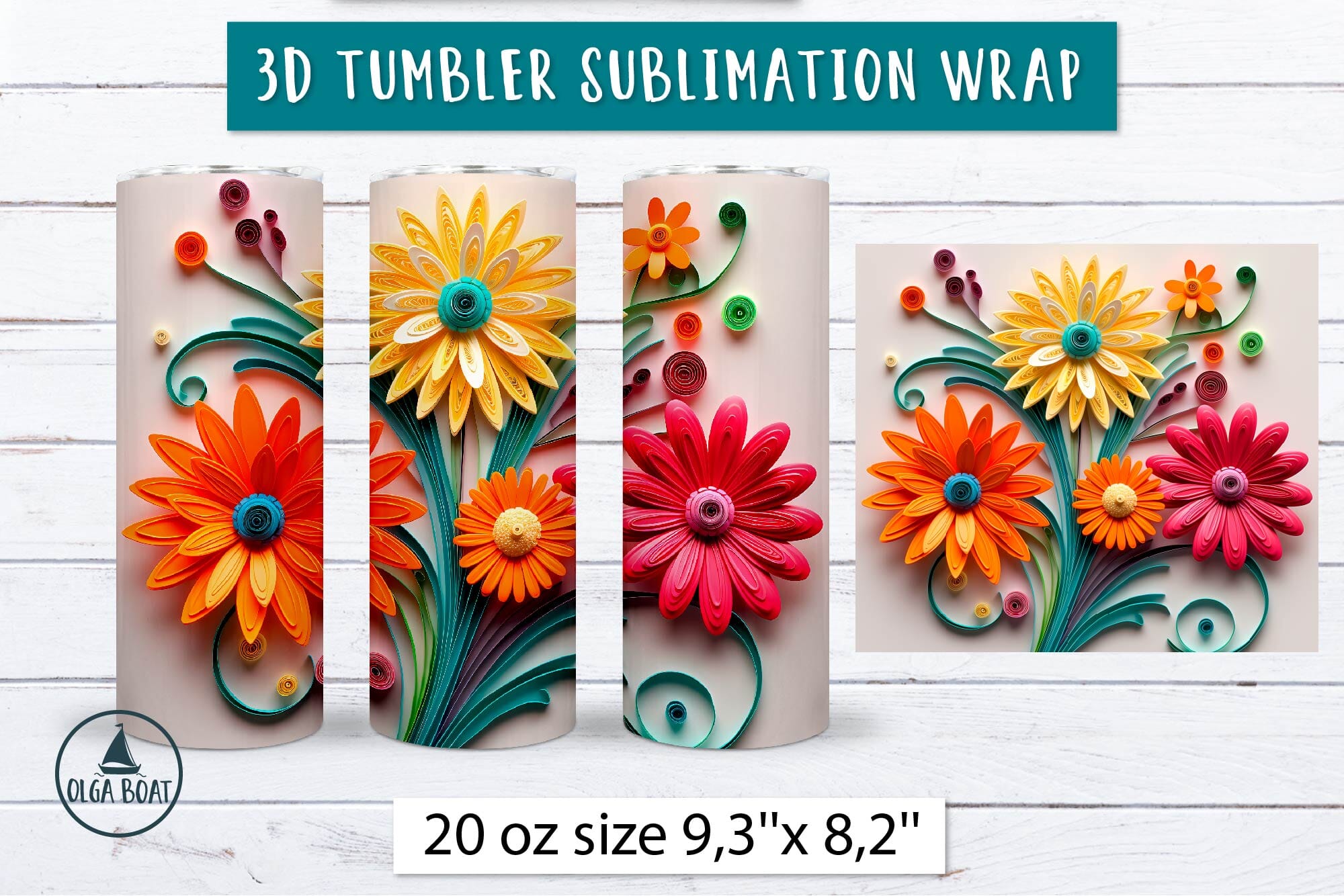 Pink 3D Daisy Tumbler Wrap  20oz Tumbler Sublimation Design - So