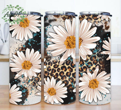 Daisy 20oz Tumbler Template, Western Tumbler Png, Cowhide Leopard Tumber Wrap, Country Flower Design Png, Digital Download Sublimation AdriOP 