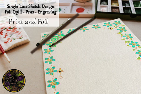 Daisy Border Frame - Print and Foil - Single line Sketch SVG DrawnTogether with love 