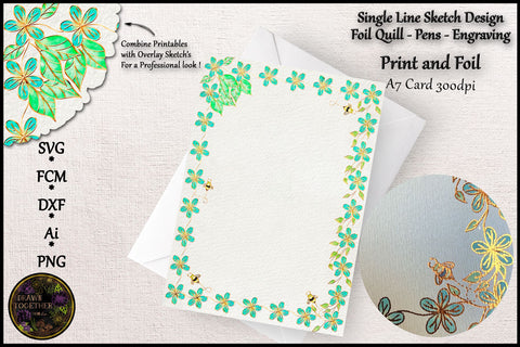 Daisy Border Frame - Print and Foil - Single line Sketch SVG DrawnTogether with love 