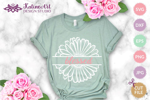 Daisy bundle floral monogram fames and borders, flower ribbon, flowers wreath, svg cut file SVG KatineArt 