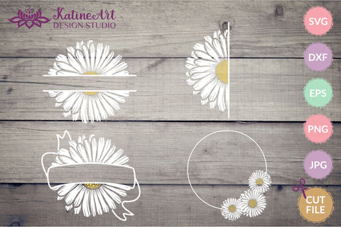 Daisy bundle floral split, ribbon, wreath, svg cut file SVG KatineArt 