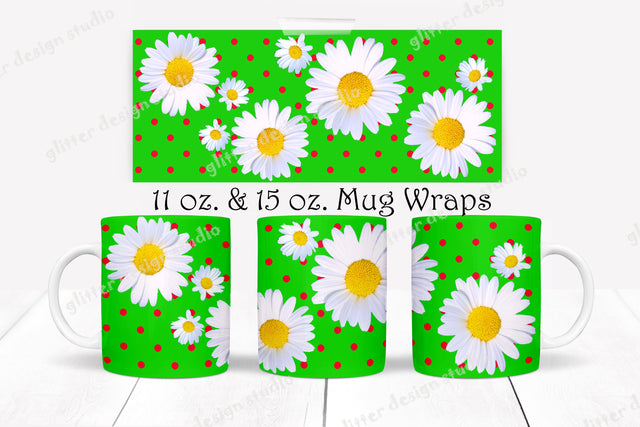 Daisy Coffee Mug Full Wrap Sublimation,11Oz & 15Oz Mug Wrap PNG Template,Floral Full Mug Wrap,Spring Cricut Mug Wrap Press Template Designs Digital Pattern ArtStudio 