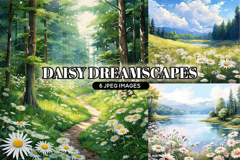 Daisy Digital Backgrounds, 6 Floral Digital Papers Sublimation BijouBay 