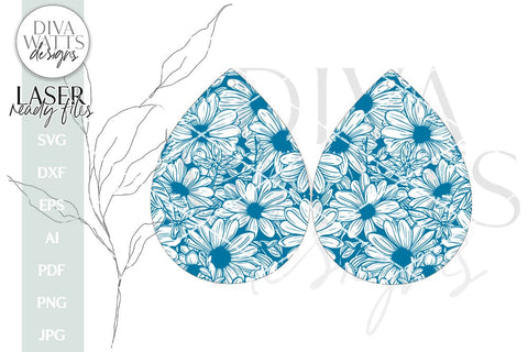 Daisy Earrings SVG | Tear Drop Laser Earrings | Flowers Dangle Earrings SVG Diva Watts Designs 