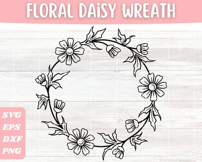 Daisy Floral Wreath SVG Cut File, Daisy Vector, Hand Drawn Daisy Outline Design SVG Apple Grove Designs 