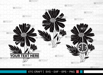 Daisy Flower Monogram SVG | Daisy Flower Clipart Bundle | Flower Svg | Daisy Flower Outline | Vector Cutting files | Daisy Flower Clipart SVG ETC Craft 