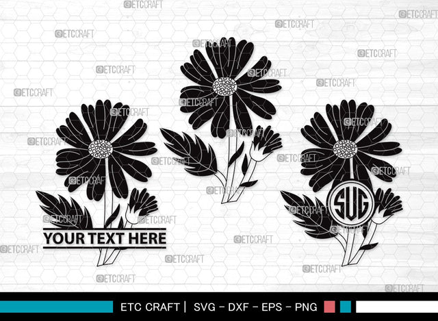Daisy Flower Monogram SVG | Daisy Flower Clipart Bundle | Flower Svg | Daisy Flower Outline | Vector Cutting files | Daisy Flower Clipart SVG ETC Craft 