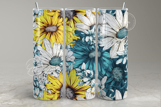 Daisy Flower Print Tumbler PNG, Seamless Floral Sublimation, 20 oz Skinny Tumbler, Boho Floral Tumbler, Earthy Tumbler Wrap PNG, Digital Sublimation Syre Digital Creations 
