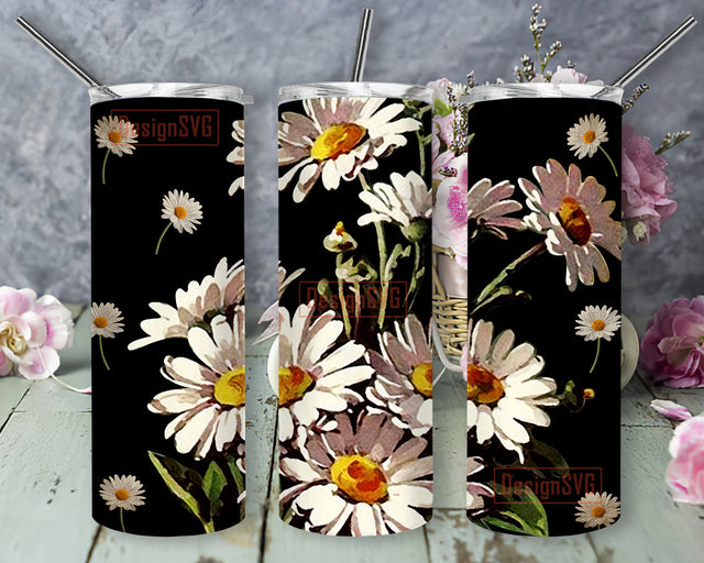Daisy Flowers Full Tumbler Wrap, Watercolor Daisy 20oz Skinny Tumbler, Daisy Design Tumbler, Flowers Sublimation Design, Instant Download Sublimation DesignSVG 