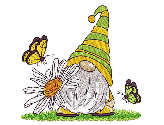Daisy Gnome and Butterflies Embroidery Design, 4 sizes Embroidery/Applique DESIGNS Nino Nadaraia 