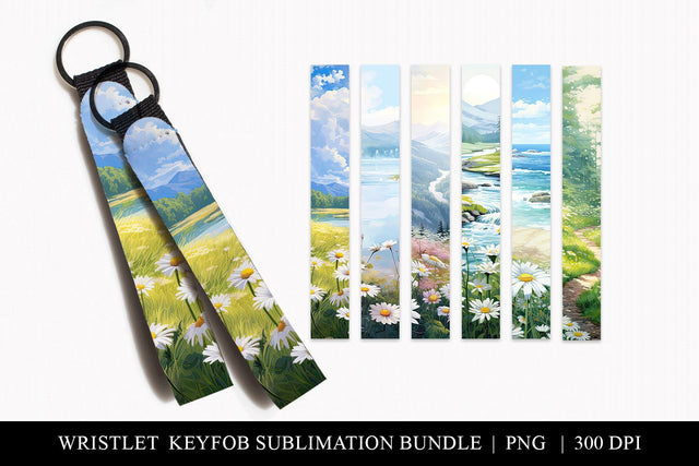 Daisy Keychain Wristlet Sublimation | Floral Key Fob PNG Sublimation BijouBay 