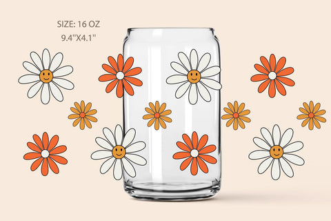 Daisy libbey can glass, chamomile libbey wrap SVG KMarinaDesign 