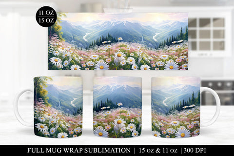 Daisy Mug Sublimation Bundle - 6 Floral Mug Wrap PNG Files Sublimation BijouBay 