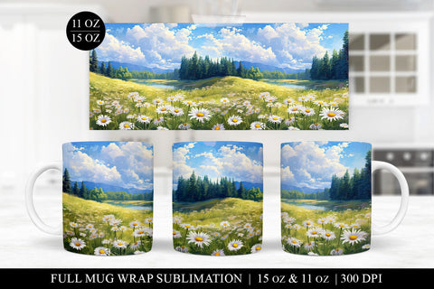 Daisy Mug Sublimation Bundle - 6 Floral Mug Wrap PNG Files Sublimation BijouBay 