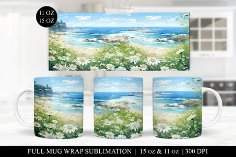 Daisy Mug Sublimation Bundle - 6 Floral Mug Wrap PNG Files Sublimation BijouBay 