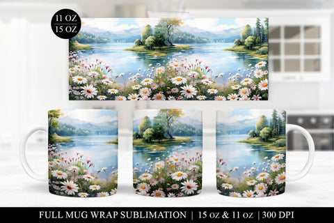Daisy Mug Sublimation Bundle - 6 Floral Mug Wrap PNG Files Sublimation BijouBay 