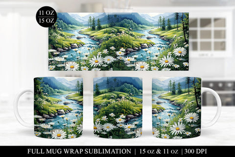 Daisy Mug Sublimation Bundle - 6 Floral Mug Wrap PNG Files Sublimation BijouBay 