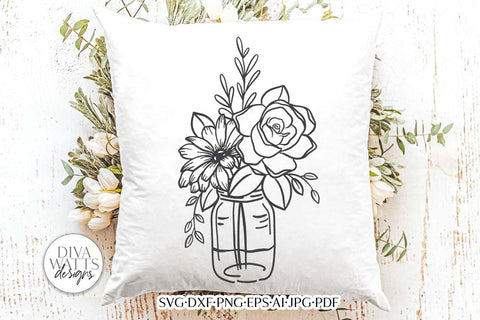 Daisy & Rose Mason Jar Arrangement SVG | Boho Farmhouse SVG Diva Watts Designs 
