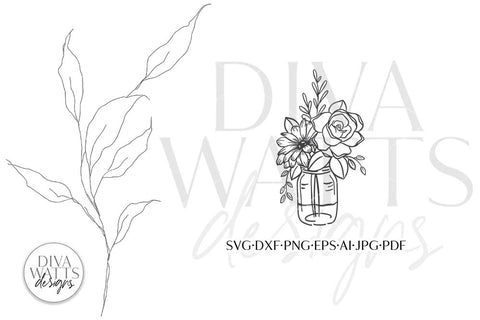 Daisy & Rose Mason Jar Arrangement SVG | Boho Farmhouse SVG Diva Watts Designs 